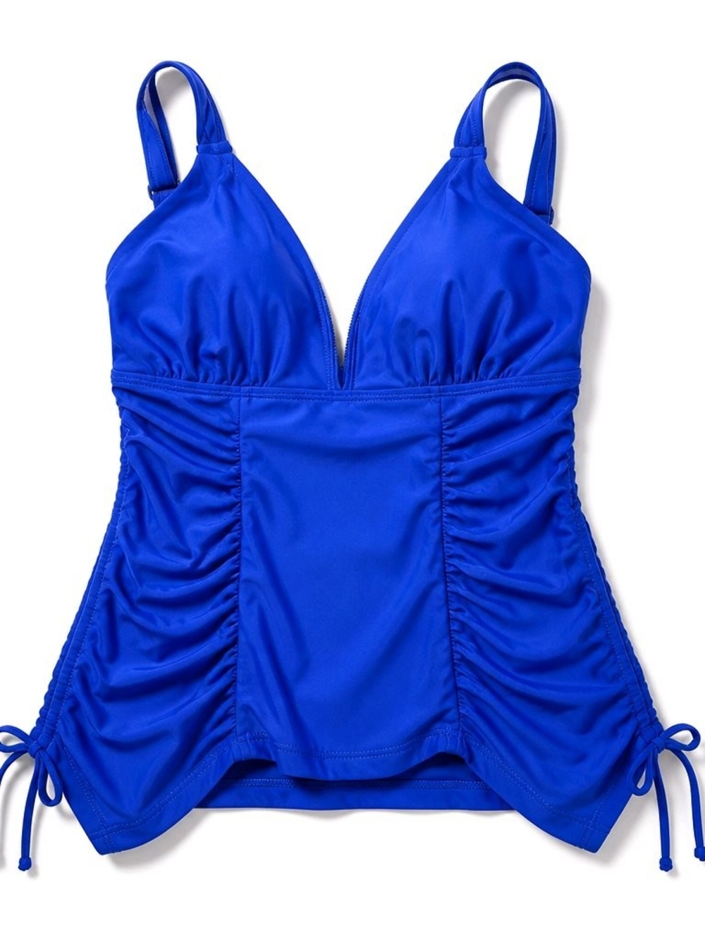 Ruched Cobalt One-Piece Swim Tank with V-Neck